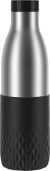 Emsa Bludrop sleeve insulated drinking bottle 0.7 liters, thermos bottle (black, stainless steel, silicone sleeve)
