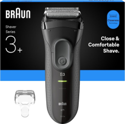 Aparat de barbierit Braun Series 3+ 3000, Autonomie 45 min, Lavabil, lame oscilante, Negri/Gri