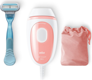 Epilator Braun Mini PL1014 IPL cu 2 accesorii: aparat de ras Venus, husa de voiaj White/Pink