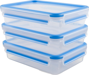 Emsa CLIP & CLOSE food storage containers 1.2 liters (transparent/blue, rectangular, 3 pieces)