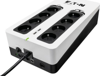 UPS 850VA 510W Eaton Standby 3S850F cu management, off-line, 8x Schuko, 1x USB, 12V 9Ah Sealed Lead-acid, LED, Brick, Negru/alb