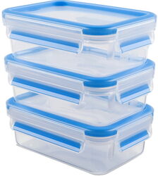 Emsa CLIP & CLOSE food storage containers 0.55 liters (transparent/blue, rectangular, 3 pieces)