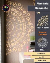 Sablon Perete vopsire tencuiala model sfert Mandala &bdquo Dragoste&rdquo MXSP7648 marime 550x550 mm