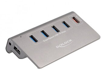 Delock USB 10 Gbps hub 4 USB Type-A ports + 1 quick charging port Gri