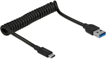 DeLOCK USB 3.2 Gen 2 spiral cable, USB-A male > USB-C male (black, 1.2 meters)