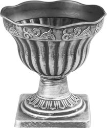 Ghiveci Decorativ Antik pentru Plante Argintiu 30x30 cm cu Farfurie și Efect Metalic Vintage