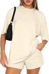 Costum crem casual pentru femei ideal iesiri de vara 2 piese L