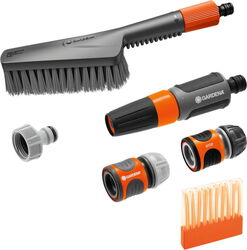 Gardena Cleansystem basic equipment with hand brush S soft, washing brush (grey/orange, incl. 10 soap sticks, cleaning syringe, connector)
