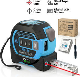 Ruleta Profesionala Multifunctionala Laser Smart 3 in 1 cu Afisaj Digital LCD GlowforHome Masurare Distanta Banda Otel 5M Telemetru Raza 60M Suprafata Volum Pitagora Autoblocare Min