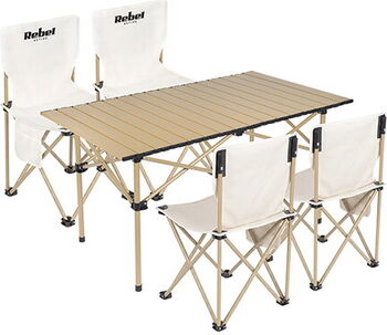 SET CAMPING MASA+4 SCAUNE METALICE PLIABIL Rebel ACTIVE