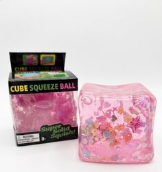Jucarie antistres NeeDoh Cub Jelly cu glitter ROZ multicolor 7 cm