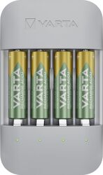 Incarcator Varta Eco Charger Pro Reciclat 4 sloturi indicator stare protecție gri 4 baterii AA 2100 mAh incluse 7.35x12.55x2.81cm