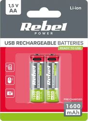 Set 2 acumulatori Rebel LI-I0N AA R6 1600mAh 1.5V USB-C BAT2014