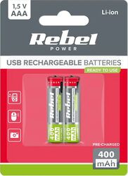 Set 2 acumulatori Rebel LI-I0N AAA R3 400mAh 1.5V USB-C BAT2015