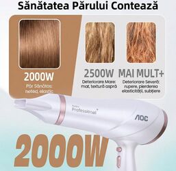Uscător de par AOC HC-229 1800-2200 W 2 viteze 3 trepte temperatura Concentrator Funcție Cool Shot (Alb)