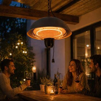 Incalzitor terasa suspendat 1500W halogen pentru exterior/interior &ndash lampa incalzire tavan IP24 montaj pe lant