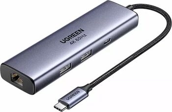 Hub Ugreen 6-in-1 USB-C la PD3.0 100W, 2x USB-A, RJ45, Displayport 4K@60hz, 5Gbps, Gri