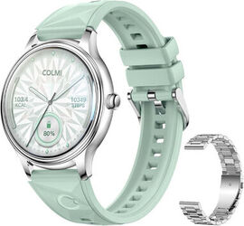 Smartwatch COLMI L28 (argintiu-verde + curea din oțel argintiu)