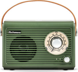 Radio retro cu difuzor Bluetooth Electromures EM 1005 5V Baterie incorporata 1500 mAh Autonomie 6 h Port USB Port mini jack Antena telescopica Verde