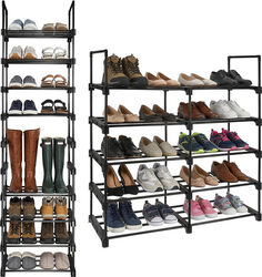 Pantofar organizator 10 niveluri RUHHY capacitate 20 perechi raft papuci rezistenta 50 kg 45 x 30 x 174 cm metal PP Negru