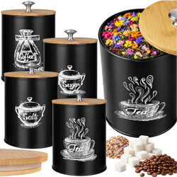 Set 4 recipiente ermetice de bucătărie Ruhhy 1.5L - Negru mat cu capace din bambus