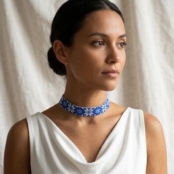 Choker lat impletit manual cu margele Miyuki cu model traditional romanesc Romanita