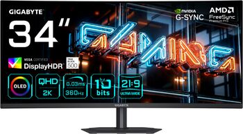 gaming curbat Gigabyte 34" 360Hz QD-OLED 0.03ms, 3440x1440, GTG, negru