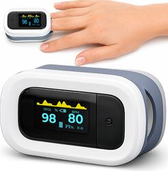 Pulsoximetru Digital Profesional pentru Deget Linomag® Ecran OLED Masurare Rapida si Precisa SpO2 si Puls BPM Afisaj Color Oprire Automata Alb/Gri
