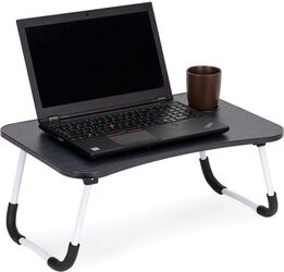 Măsuță laptop neagră cu suport de telefon și pix