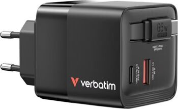 Incarcator Verbatim GaN 65W cablu retract EU/UK/US1 x USB-C PD 65W, 1 x USB-A QC 3.0