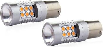 Set becuri auto cu LED CANBUS compatibil P21W BA15S 24 SMD 6.2W Orange 12/24V- destinat competitiilor auto sau off-road