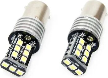 Set becuri auto cu LED CANBUS compatibil P21W BA15S 15 SMD 7.5W Alb 12/24V- destinat competitiilor auto sau off-road