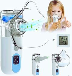 Aparat Aerosoli D&K Nebulizator Ultrasonic Portabil Ultra Silentios Tehnologie MESH Functie de Auto-Curatare Tub Inhalare Masca Adulti Masca Copii Cablu USB-C HigroTermometru inclu