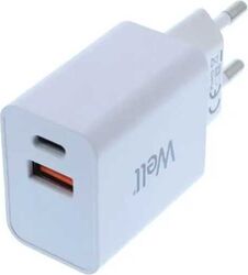 Incarcator rețea Well 1x USB-A QC3.0 1x USB-C PD 30W alb PSUP-USB-WPQ3001WE-WL