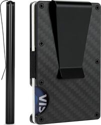 Portofel NeoHGS&trade Fibra de Carbon tip Portcard Protectie RFID Anti-Furt Unisex Material Aluminiu/Fibra de Carbon Suport 12 Carduri si Bacnote 8.5x5.5x1 cm Negru