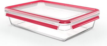 Emsa CLIP & CLOSE glass food storage container 3.0 liters (transparent/red, rectangular)