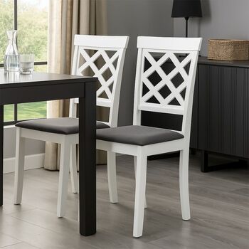 Set 2 scaune dining / bucatarie Drimus Vienna lemn masiv tapiterie stofa sarcina maxima 100 kg 94x49x40 cm alb/gri