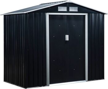 Căsuță/magazie/sopron de grădină pentru depozitare unelte cu structura baza inclusă oțel și PP gri închis 213x130x185 cm