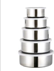 Set 5 caserole din inox fiecare cu capac 5 dimensiuni