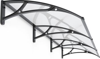 Copertină de ușă MAPROFI PLEXIGAS PRO 360x80 cm Negru/Transparent Placa Policarbonat Acrylic 2.5 mm cu Suporturi din Aluminiu