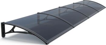 Copertină de ușă MAPROFI PLEXIGAS PRO 400x80 cm Negru/Gri Antracit Placa Policarbonat Acrylic 2.5 mm cu Suporturi din Aluminiu