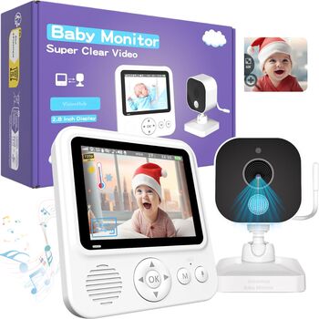 Baby Monitor Digital si Camera Audio-Video Wireless Pentru Supraveghere Bebe baterie1500mAh Ecran IPS 2.8&rdquo cu Night Vision Notificari Sunete Temperatura Plans Hranire 8 Cantece