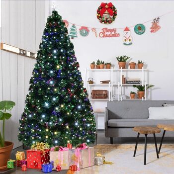 Brad artificial iluminat cu fibră optica și LED-uri 210 cm luminează multicolor