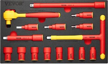 Set 16 chei tubulare si antrenor cu clichet 8-21 mm izolate 1000 V VDE/GS Crom Vanadiu 3/8 inch Cutie depozitare