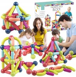 Set magnetic de construcție joc creativ pentru copii 66 piese diferite forme și culori