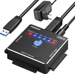 Adaptor FIDECO SATA/IDE la USB 3.0 pentru HDD/SSD Extern Universal pentru Hard Disk-uri de 2.5/3.5 inch si Unitate Optica 5.25 inch DVD/CD Clonare Offline Cablu alimentare Transfer Date