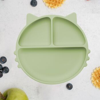 Farfurie compartimentata din silicon cu ventuză AppeKids - Kitty - Raw Green