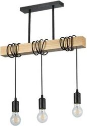 Lustră decorativă lemn pin 3xE27 stil vintage lungime cablu reglabilă 500 x 1500 mm negru