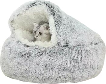Pat pisici si catei LUDORA® confortabil material moale si catifelat culcus din flanel si bumbac pufos baza anti-derapanta diametru 50CM Gri