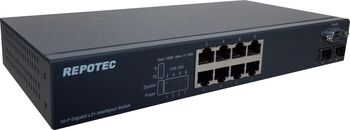 Switch REPOTEC RP-G1002I+/L 8 porturi Gigabit + 2 porturi SFP(100/1000) Layer 2+ rack kit